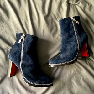 Louboutin Blue Suede Silver Zipper Boots 37
